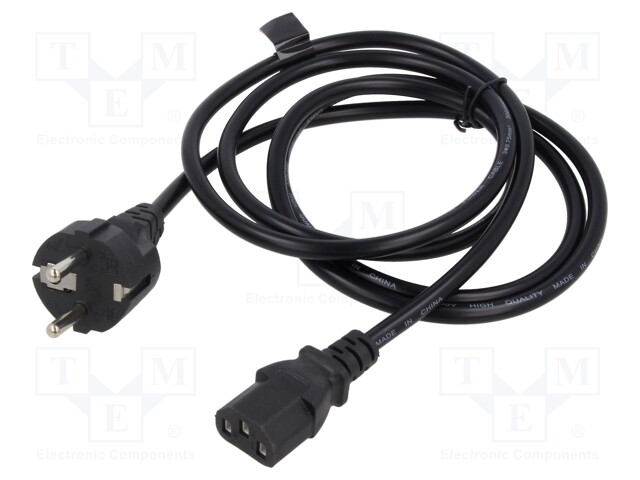 Cable; CEE 7/7 (E/F) plug,IEC C13 female; PVC; 1.8m; black; 3A