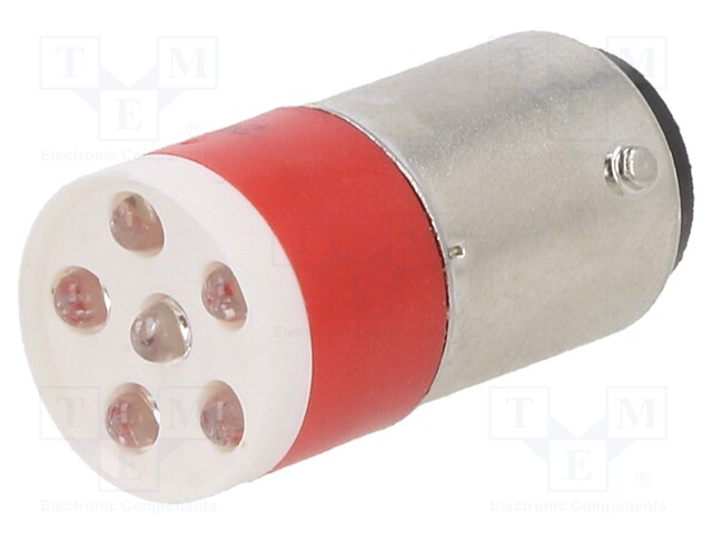 Indicator: LED; BA15D; red; plastic; 24÷28VAC; 24÷28VDC; -20÷60°C