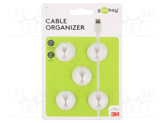 Set of clips; white; Cable P-clips; 5pcs; single,self-adhesive
