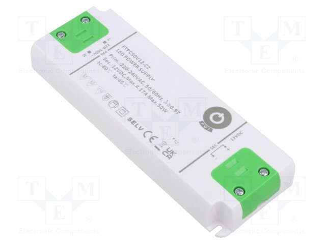 Power supply: switched-mode; LED; 50W; 12VDC; 4.16A; 198÷264VAC