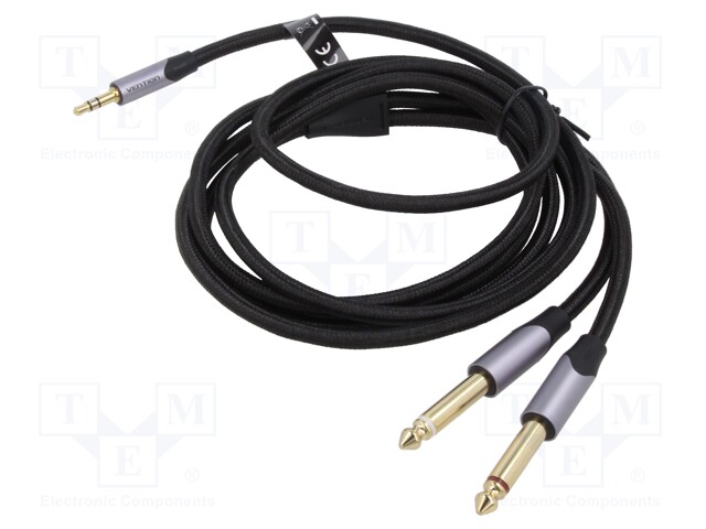 Cable; Jack 3,5mm 4pin plug,Jack 6,3mm plug x2; 3m; black; PVC