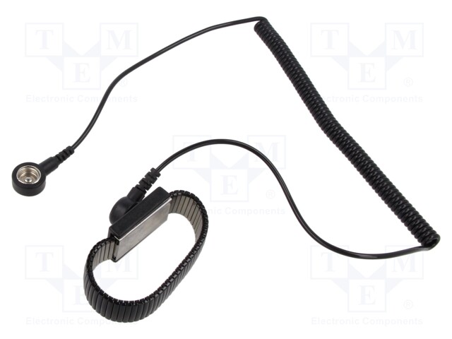 Wristband; ESD; Features: metal; black; 1.8m; press stud male 10mm