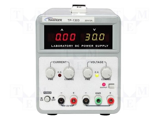 Power supply: laboratory; Channels: 2; 0÷30VDC; 0÷5A; 5VDC; 1A