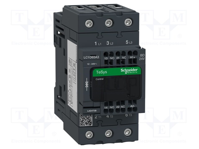 Relay Contactor, TeSys D Series, 3PST-NO, 3P, 65 A at 440 VAC, 37 kW at 690 VAC