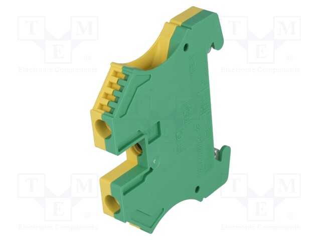 Splice terminal: rail; 6mm2; ways: 1; terminals: 2; yellow-green