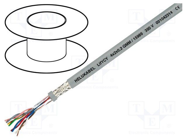Wire: data transmission; LifYCY; 8x2x0,08mm2; PVC; grey; stranded
