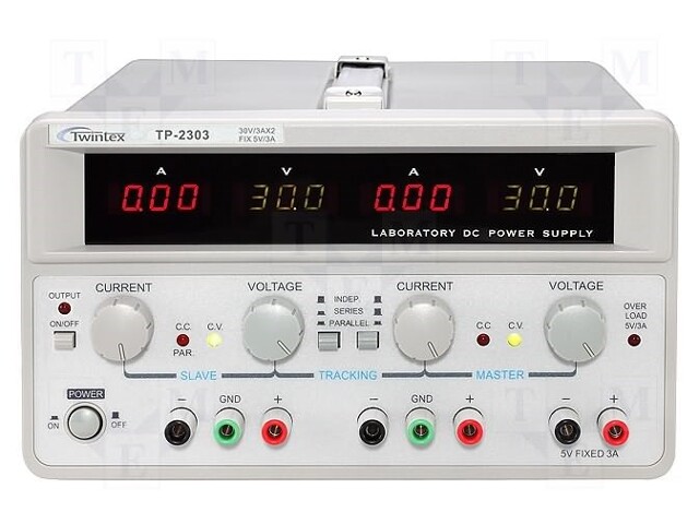 Power supply: laboratory; Channels: 3; 0÷30VDC; 0÷3A; 0÷30VDC; 0÷3A