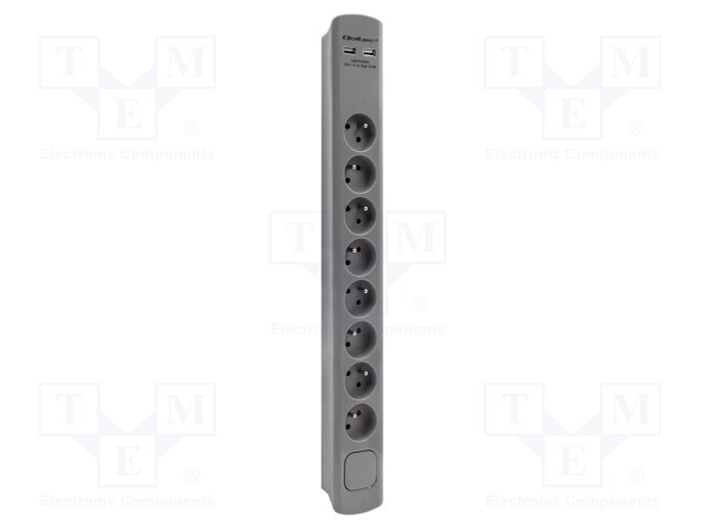 Plug socket strip: protective; Sockets: 8; 230VAC; 16A; grey
