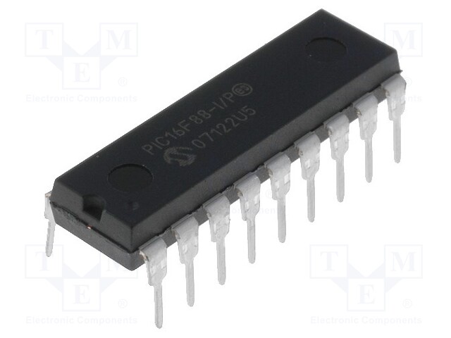 PIC microcontroller; Memory: 7kB; SRAM: 368B; EEPROM: 256B; THT