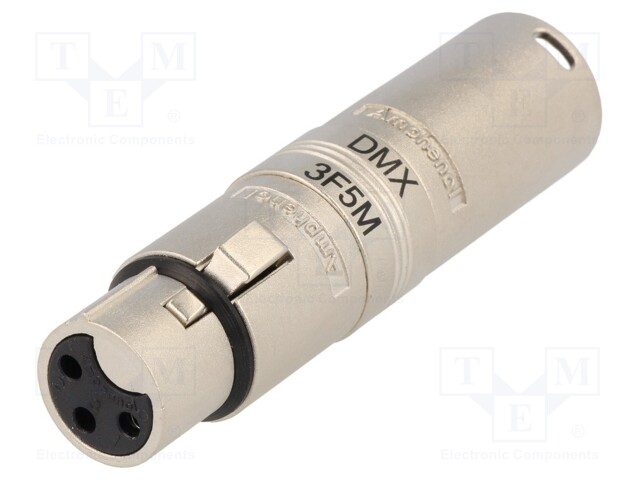 Coupler; XLR male 5pin,XLR female 3pin; silver; straight