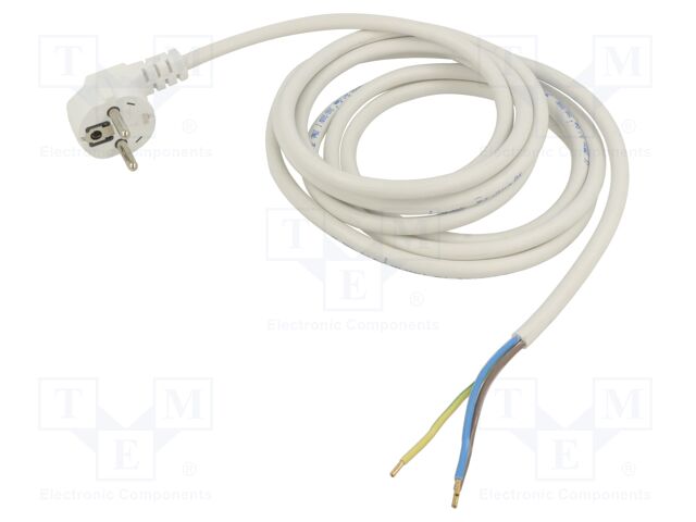 Cable; CEE 7/7 (E/F) plug angled,wires; PVC; 1.5m; white; 16A