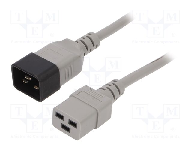 Cable; IEC C19 female,IEC C20 male; 3m; grey; PVC; 3G1,5mm2; 16A