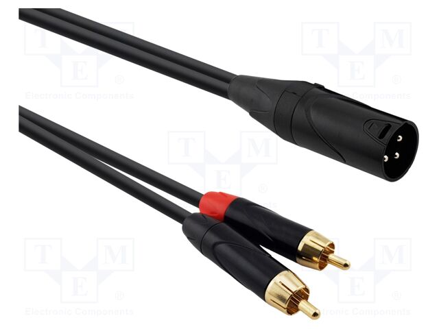 Cable; RCA plug x2,XLR male 3pin; 2m; black; PVC