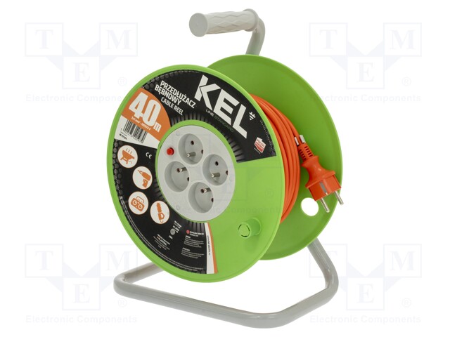 Extension lead; reel; Sockets: 4; PVC; orange; 3x1mm2; 40m; 10A