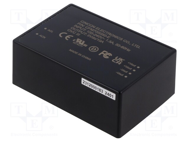 Converter: AC/DC; 70W; 80÷264VAC; 5VDC; Iout: 10A; 86%; 4.25kV; 65kHz