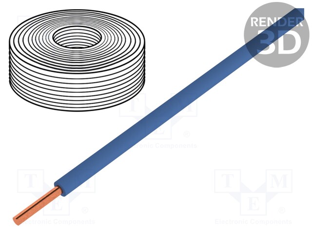 Wire; 0.2mm2; solid; Cu; PVC; blue; 60V; 10m; 1x0.2mm2