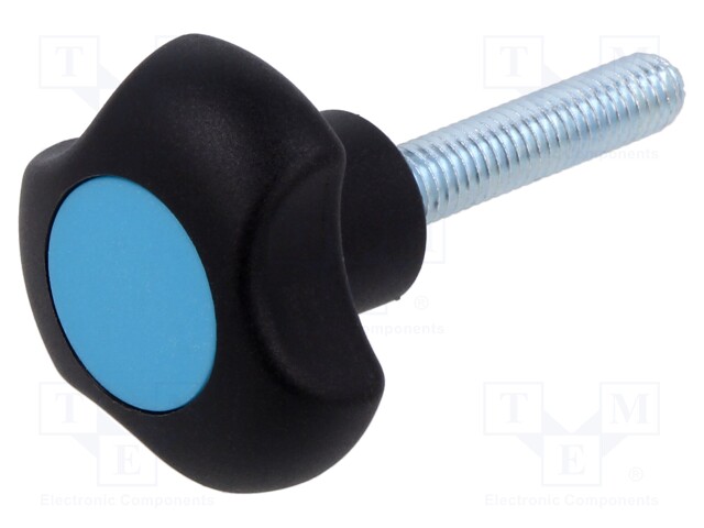 Knob; Ø: 32mm; Ext.thread: M6; Int.thread: M6; 30mm; H: 22mm; Cap: blue