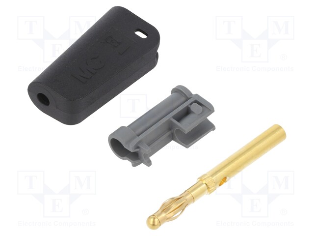 Plug; 4mm banana; 32A; black; gold-plated; Mounting: on cable