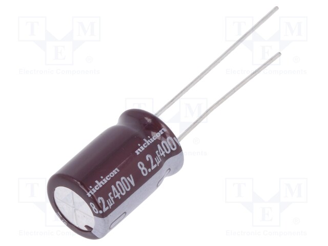 Capacitor: electrolytic; THT; 8.2uF; 400VDC; Ø10x16mm; Pitch: 5mm