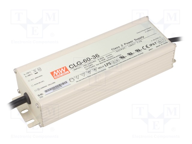 Power supply: switched-mode; LED; 61W; 36VDC; 1.7A; 90÷264VAC; IP67