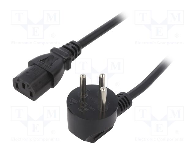 Cable; 3x1mm2; IEC C13 female,IS1-16P (H) plug angled; PVC; 3m