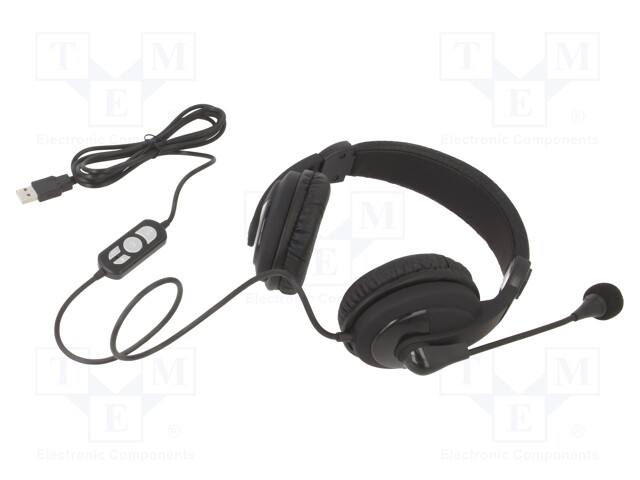 Headphones with microphone; black; USB; 20Hz÷20kHz; 2m; 32Ω