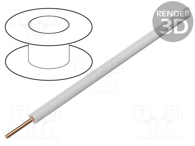 Wire; solid; Cu; 1x0,20mm2; PVC; white; 60V; -10÷85°C; 100m
