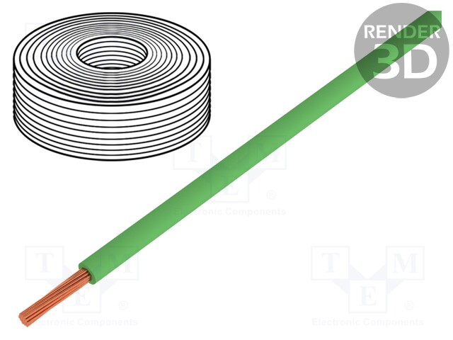 Wire; stranded; Cu; 0.25mm2; PVC; green; 100V; 50m; Class: 5