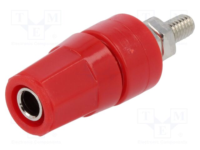 Socket; 4mm banana; 24A; red; Mounting: screw,on panel; 36mm