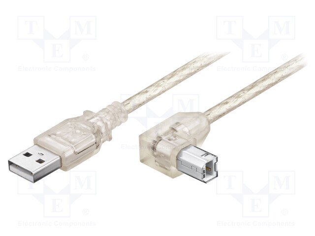 Cable; USB 2.0; USB A plug,USB B angled plug; 2m; transparent