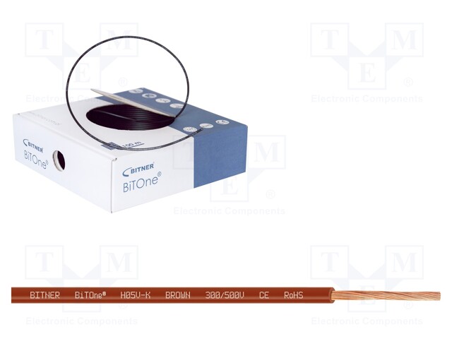 Wire; BiTOne; stranded; Cu; 0.5mm2; brown; PVC; 300/500V; 100m