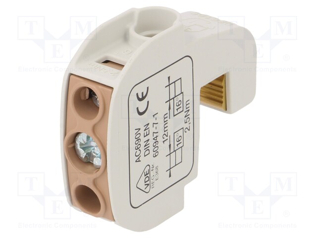 Splice terminal: rail; 16mm2; ways: 1; terminals: 2; brown; 690V