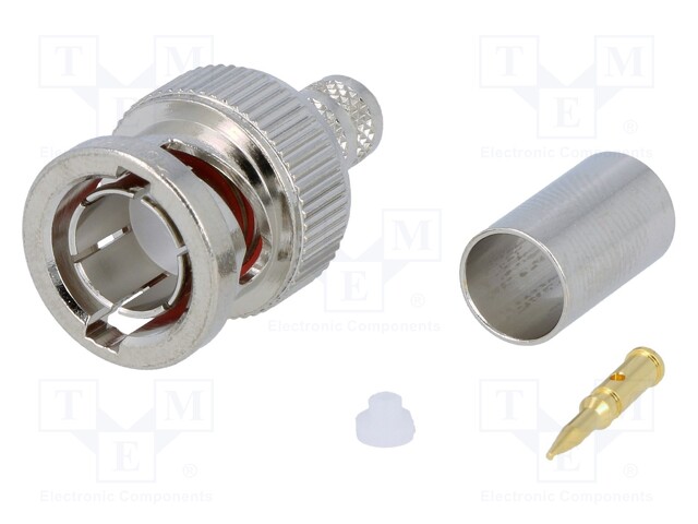 Plug; BNC; male; straight; 75Ω; crimped; for cable; delrin (POM)