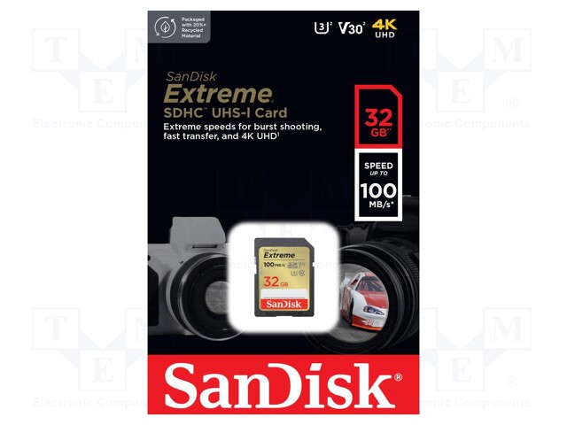 Memory card; Extreme; SDHC; 32GB; R: 100MB/s; W: 60MB/s; Ultra HD 4K