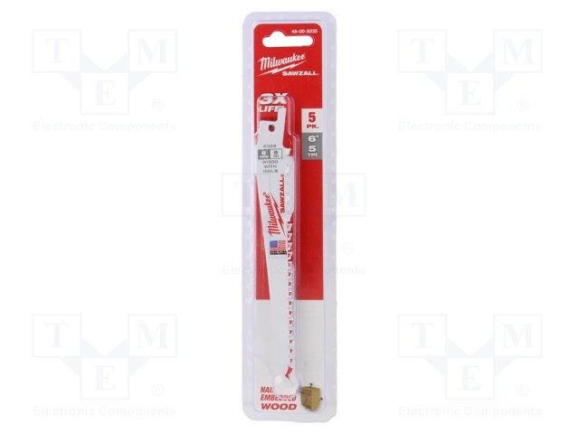Hacksaw blade; wood,wood with nails; 150mm; 5teeth/inch; 5pcs.