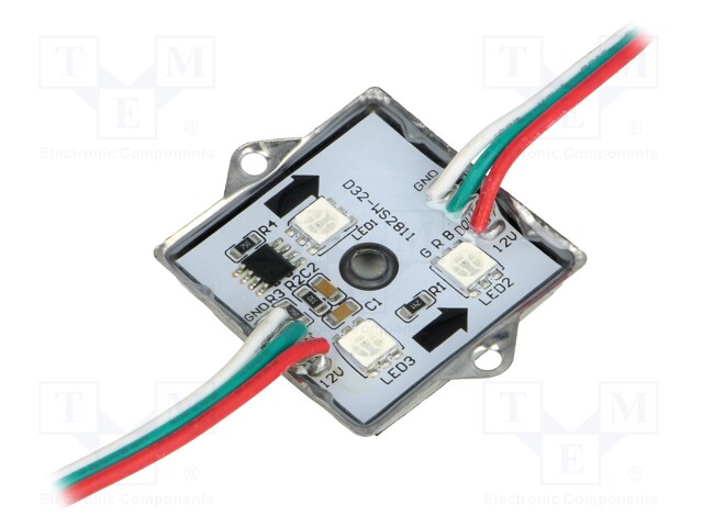 Module: LED; Colour: RGB; 150°; No.of diodes: 4; 47mA; 35x35mm; 12V