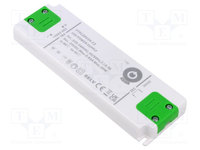 Power supply: switched-mode; LED; 20W; 24VDC; 830mA; 198÷264VAC