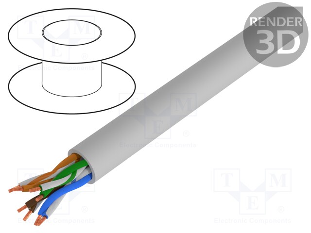 Wire; U/UTP; 5e; solid; Cu; 4x2x24AWG; LSZH; grey; 500m; Øcable: 4.7mm