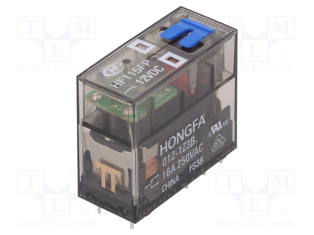 Relay: electromagnetic; SPDT; Ucoil: 12VDC; 16A/250VAC; 16A; 400mW