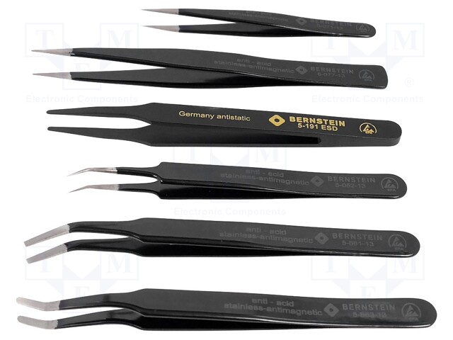 Kit: tweezers; Pcs: 6; for precision works; ESD
