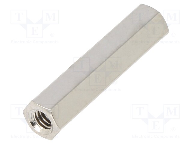 Screwed spacer sleeve; Int.thread: M2,5; 18mm; hexagonal; brass