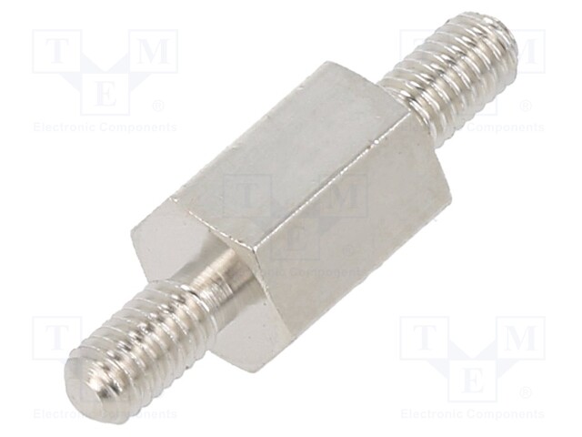 Screwed spacer sleeve; 8mm; Ext.thread: M3; hexagonal; brass
