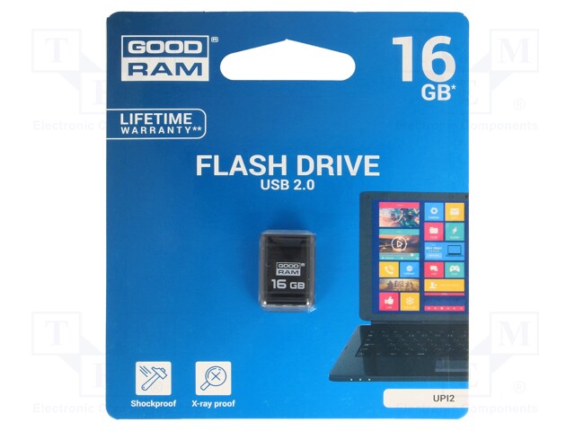 Pendrive; USB 2.0; 16GB; Read: 20MB/s; Write: 5MB/s; Colour: black