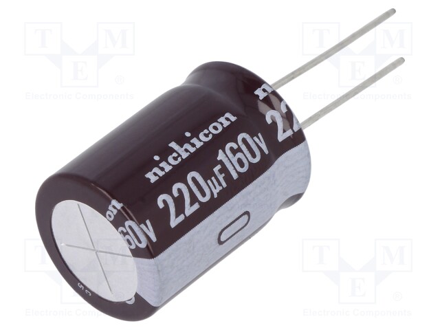 Capacitor: electrolytic; THT; 220uF; 160VDC; Ø18x25mm; Pitch: 7.5mm