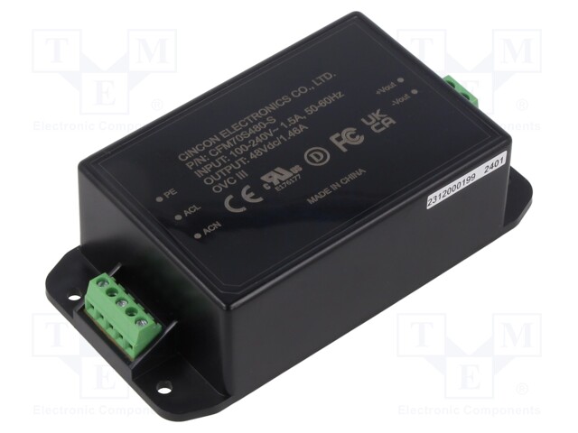 Power supply: switched-mode; 70W; 48VDC; 1.46A; 55.2x106.6x30.5mm