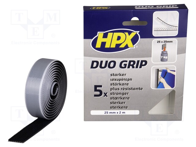 Tape: hook and loop; W: 25mm; L: 2m; Thk: 5.4mm; synthetic rubber