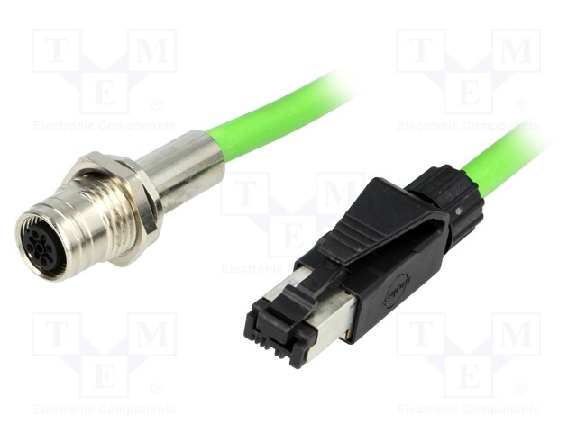 Adapter; RJ45 plug,M12 female socket; D code-Ethernet; PIN: 4