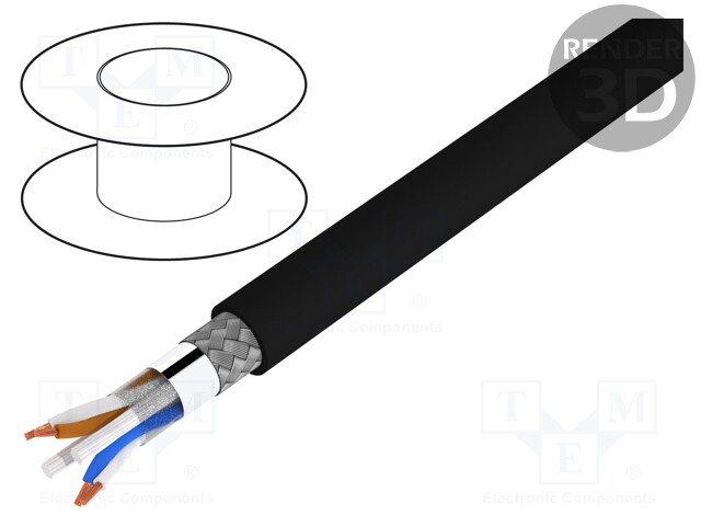 Wire; S/FTP; 5e; stranded; Cu; 2x2x26AWG; PVC; black; 152m; 5.8mm