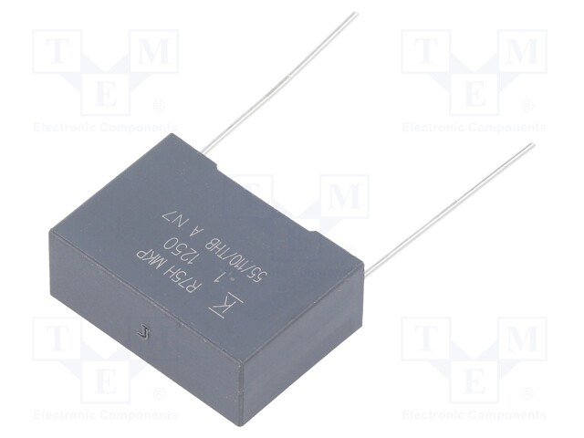 DC Film Capacitor, 0.1 µF, 1.25 kV, Metallized PP, ± 5%, R75H Series, Radial Box