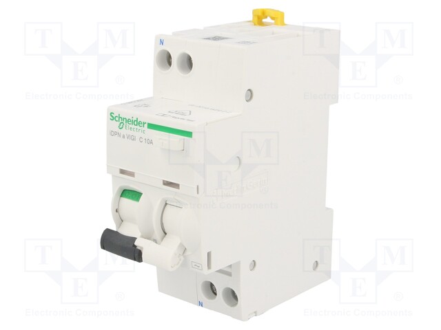 RCBO breaker; Inom: 10A; Ires: 0.03A; Poles: 1+N; 400VAC; Charact: C